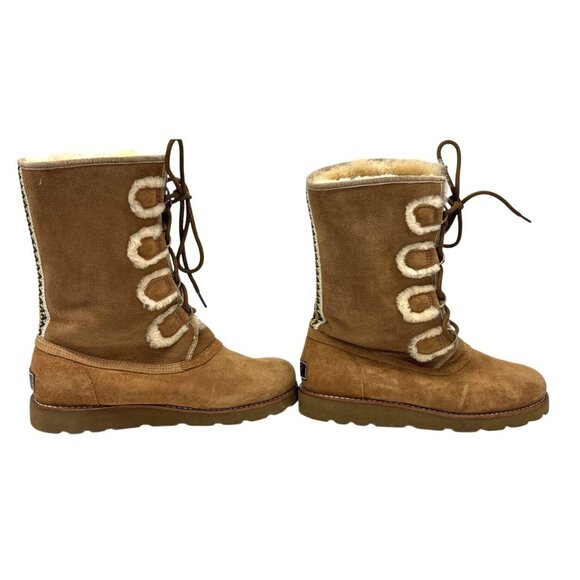 UGG Womens Sz10 Versatile Lace-Up "Rommy" Shearling-Lined Brown Suede Boots - Picture 7 of 10